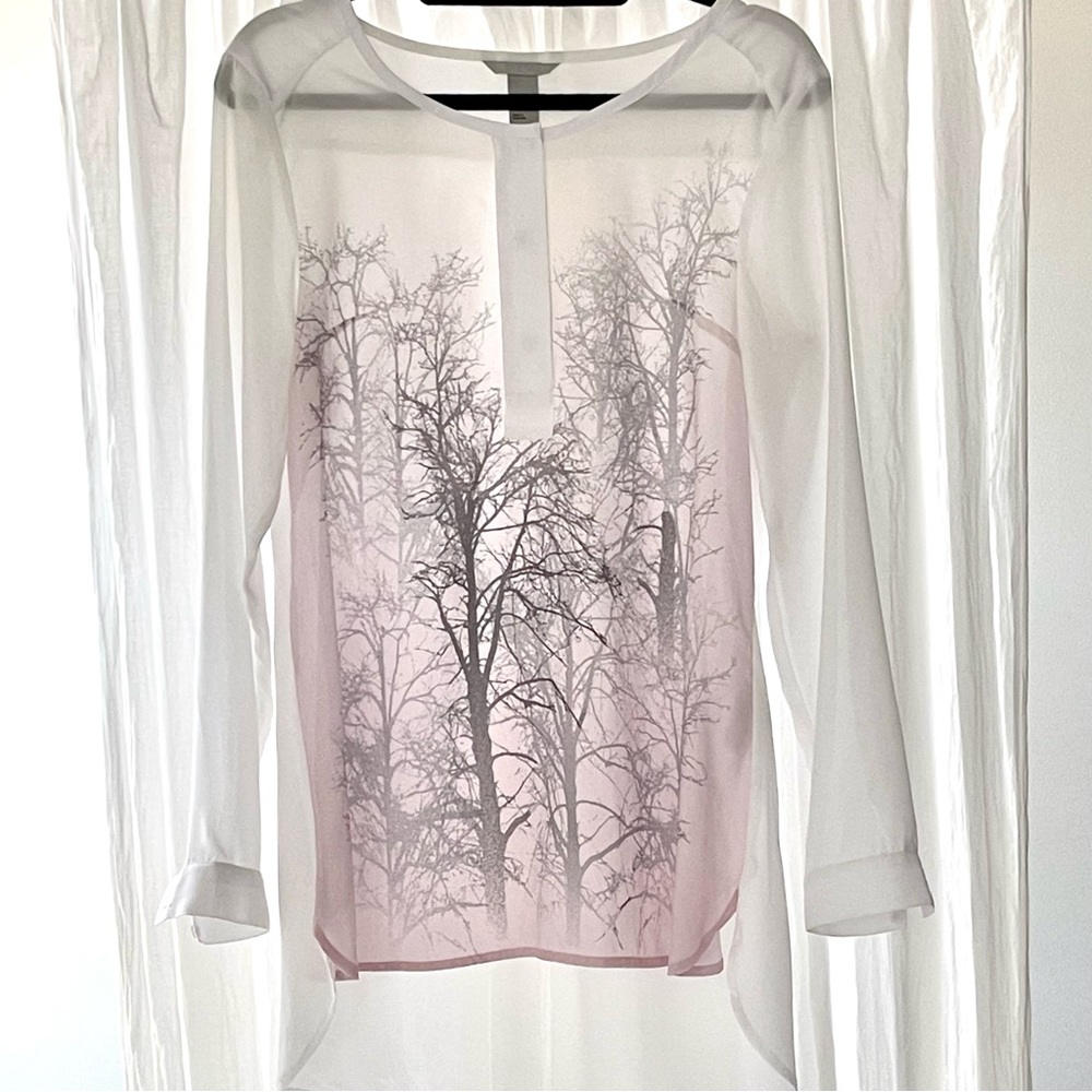 Unique Semi-Sheer Top with Shadows of Tree Branches on a Blush Background - H&M